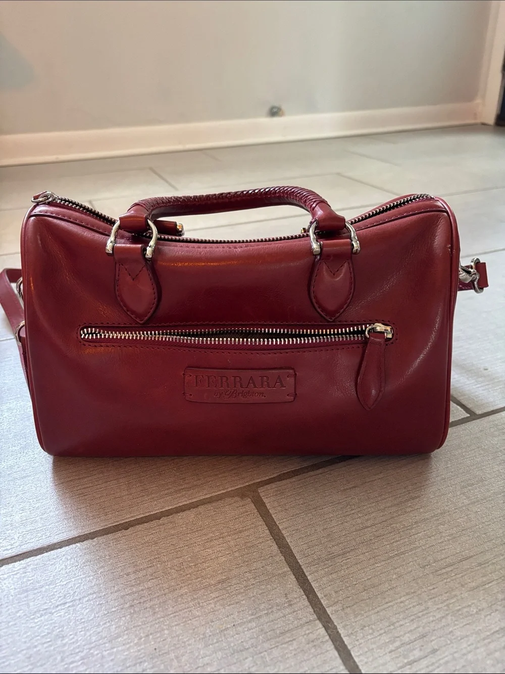 Brighton Ferrara VEREDA Red Woven Leather Satchel Bag Handbag